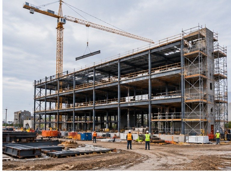 Commercial site with crane layout